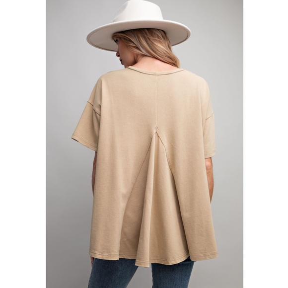 Khaki Mineral Wash Star Studded Patch Knit Top - Picture 3 of 8